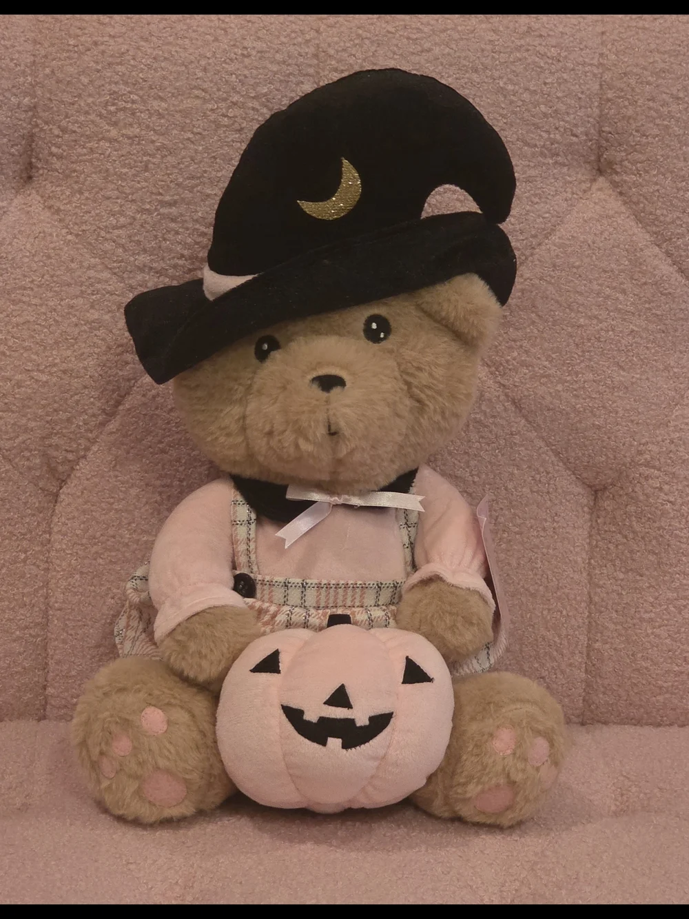 Pink Halloween Teddy Bear Holding A PINK Jack-O’-Lantern Plush